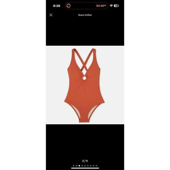 NWT TARGET KONA SOL Wide Ribbed Ring One Piece Tie Back Swimsuit Cinnamon Orange - Picture 5 of 9